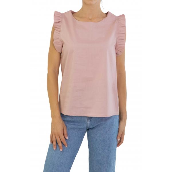 T shirt con rouge tinta unita 